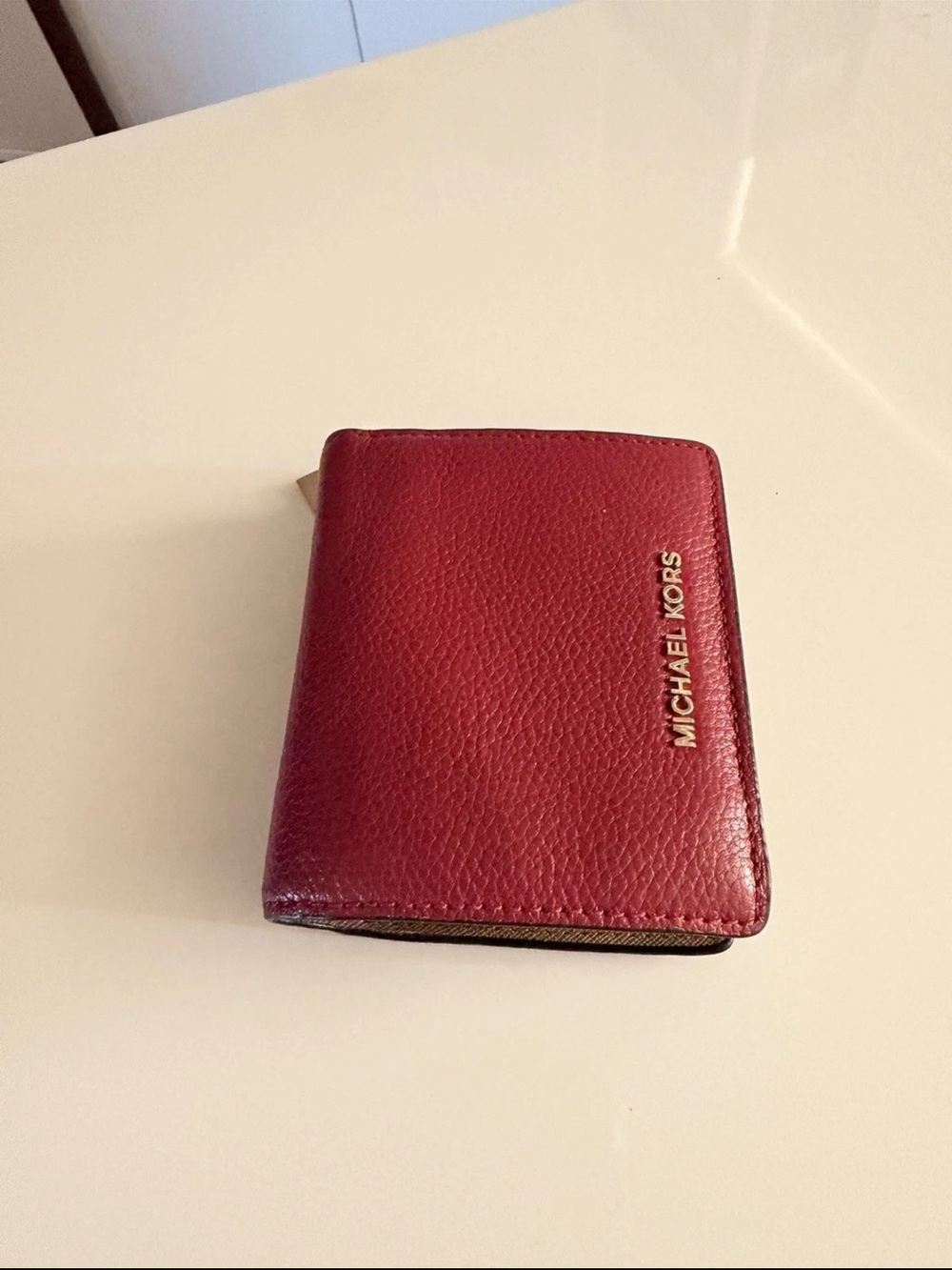 Michael Kors Men's Card Holder Wallet in Burgundy with Gold Logo